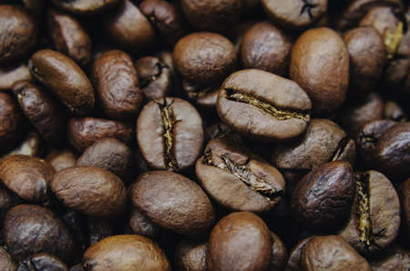 background. roasted coffee beans, closeup. copy spaceの写真素材