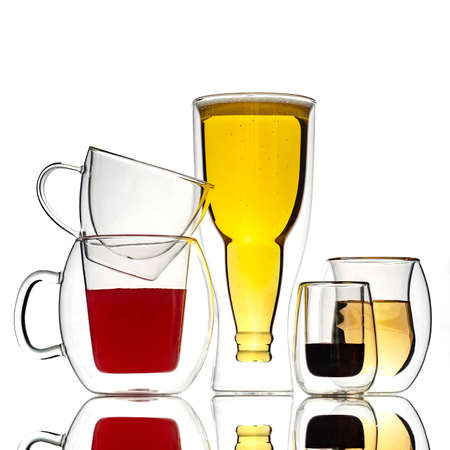 Glasses and cups with double walls, on a white background. Isolatedの写真素材