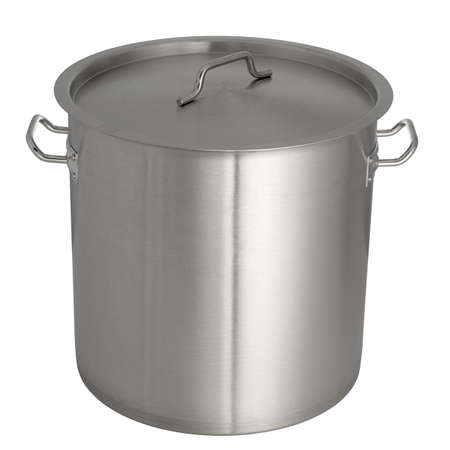 pan with stainless steel lid on a white backgroundの写真素材