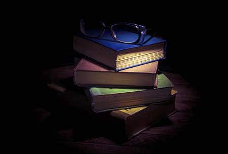 Old books in the dark