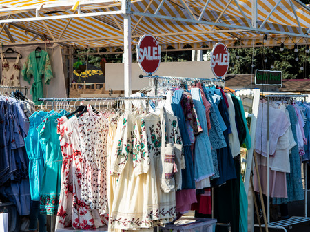 Street sale, various wearing apparelの写真素材