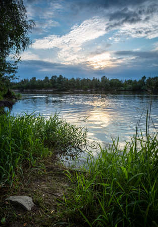 Beautiful sunset on the Desna riverの写真素材