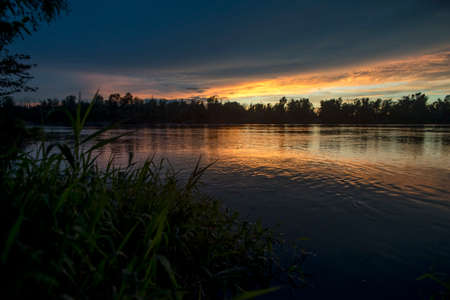 Beautiful sunset on the Desna riverの写真素材