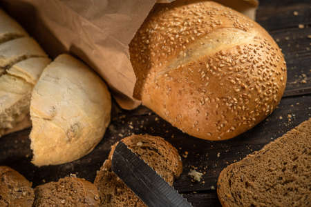 Various fresh home-baked bread, craft bakery