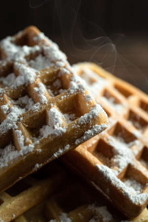 Home made Belgium wafers with topping and sugar fillingの写真素材