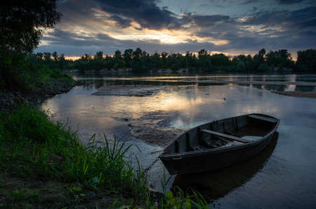 Old wooden boat near the Ukrainian Desna river, close up shotの写真素材