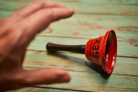 Funny bell "Ring for sex", sexual joke, hoaxの写真素材