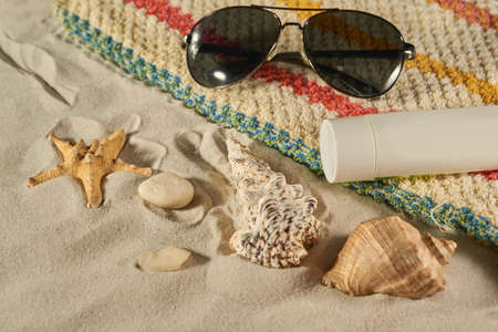 Starfish and sea shells on a beach