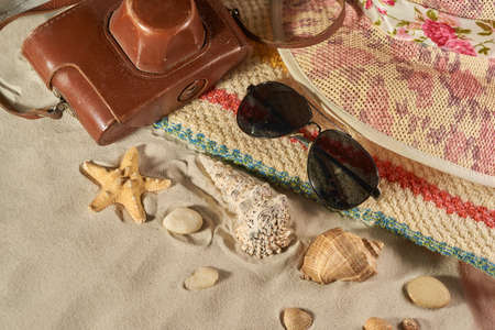 Starfish and sea shells on a beach