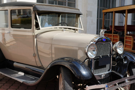 Vintage car on display at the annual flea market in Lisbon, Portugal.の写真素材