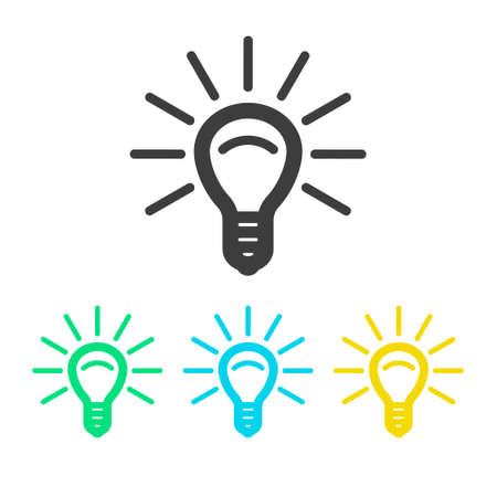 Set of stylish light bulb icons made in flat style, gray, green, blue, yellow.のイラスト素材