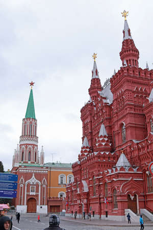 Moscow, Russia. February 23, 2022. People are walking on Red Square. Kremlin. Historical Museum.のeditorial素材