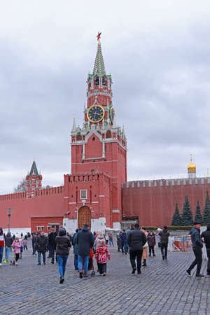 Moscow, Russia. February 23, 2022. People are walking on Red Square. Kremlin.のeditorial素材