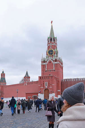 Moscow, Russia. February 23, 2022. People are walking on Red Square.のeditorial素材