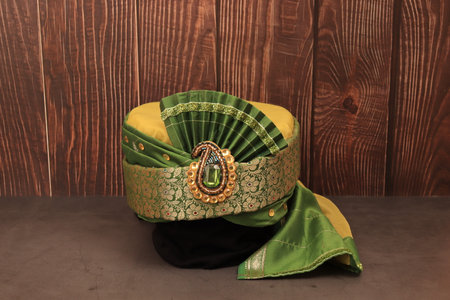 indian, arabic, turkish male headdress turban. traditional wedding clothing.の写真素材