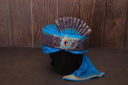 indian, arabic, turkish male headdress turban. traditional wedding clothing.の写真素材