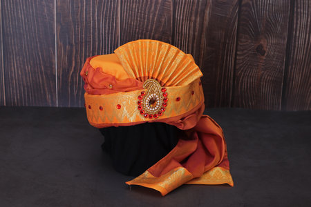 indian, arabic, turkish male headdress turban. traditional wedding clothing.の写真素材
