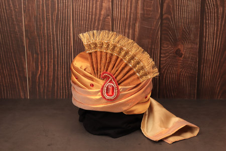 indian, arabic, turkish male headdress turban. traditional wedding clothing.の写真素材