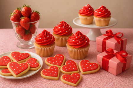 Valentine's day cupcakes with heart-shaped fondantの素材