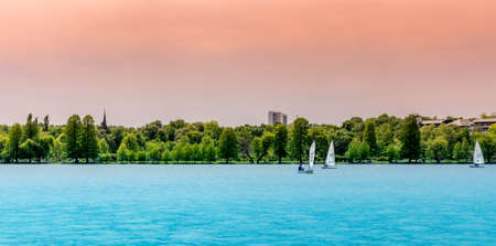 Wind surfing on Herastrau Lake in Bucharest Romaniaのeditorial素材
