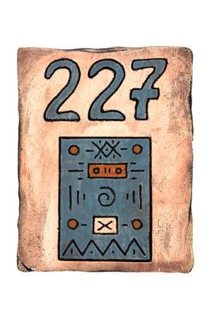 clay tablet with the room number is used in the hotel made in the Greek styleの写真素材