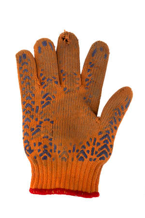 torn gloves orange color on a white background