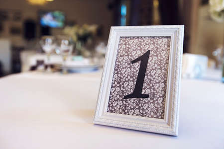 Wedding table with the sign number one