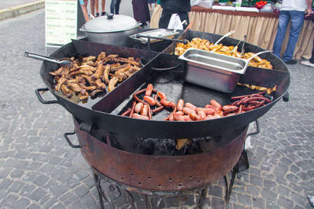 Big pan with street foot grilの写真素材