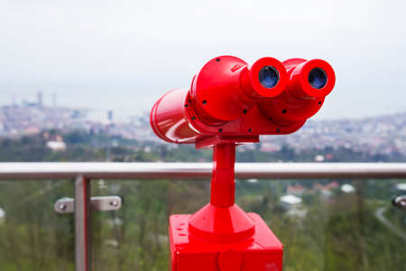 red binoculars for viewingの写真素材