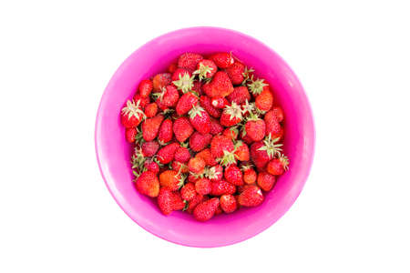 Isolated pink bowl with strawberriesの写真素材
