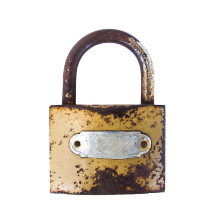 rusty padlock on a white backgroundの写真素材