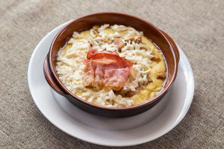 banosh with cheese and baconの写真素材