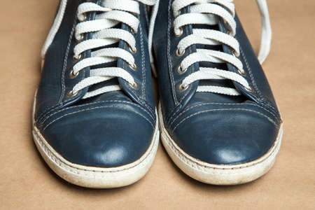 old running shoes with white lacesの写真素材