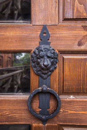 Vintage iron door lock with a lionの写真素材
