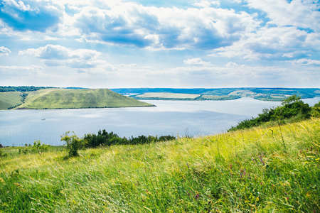 Panoramic view of river dniester. Beautiful view in Bakota, Ukraine