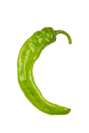 Green chili peppers on a white background, isolation