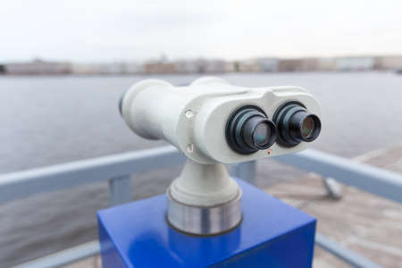 tourist binoculars at Peter-Pavel Fortress. with a view of St. Petersburgの写真素材