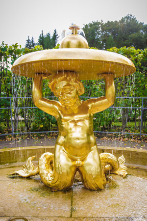 antique fountains in Peterhof, September 14, 2016, St. Petersburg, Russiaのeditorial素材