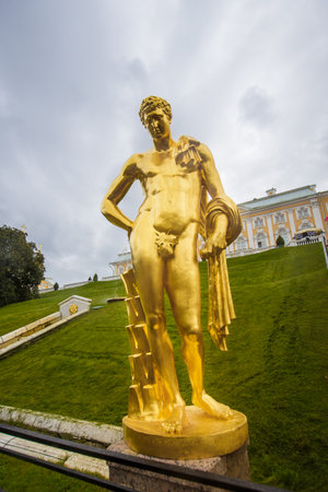 golden statue in Peterhof, September 14, 2016, St. Petersburg, Russiaのeditorial素材