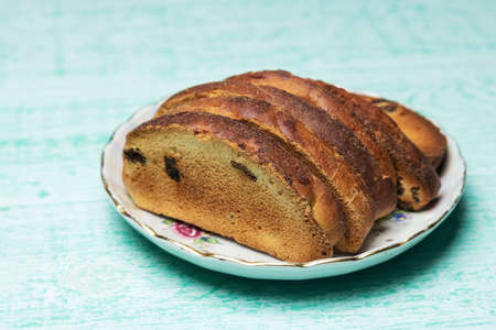 sweet croutons on a plate, on a wooden background, traditional Russian dessertの写真素材