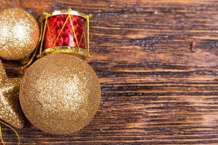 Christmas or New Year card with Christmas toys, space for text top view. christmas spirit, holiday spirit.の写真素材