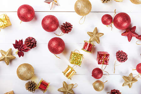 background for a Christmas card, a set of Christmas toys on the Christmas tree.の写真素材