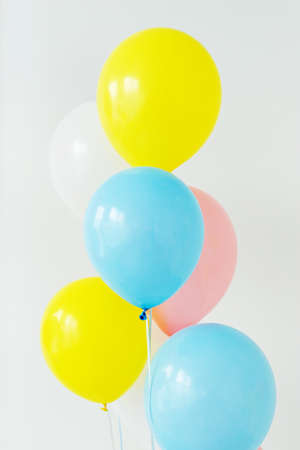 colored balloons on a white background, happy children's birthday party, childhoodの写真素材