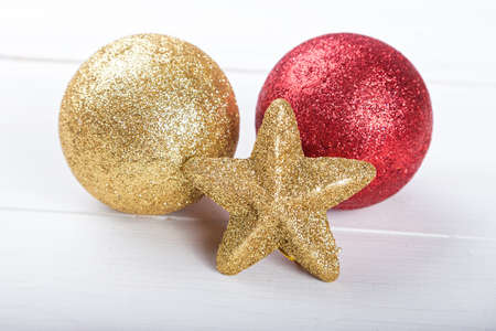 Christmas toys background for a Christmas card, Christmas wallpapers, white backgroundの写真素材