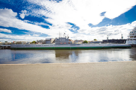 Submarine World War II, the museum on the water. September 19. 2016 St. Petersburgのeditorial素材