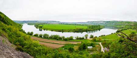 View of the Dniester reservoir landscape, horizontal photo. May, 10, 2014のeditorial素材