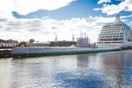 Submarine World War II, the museum on the water. September 19. 2016 St. Petersburgのeditorial素材