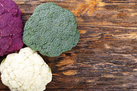 Different varieties of cauliflower. A healthy organic product grown on a farmの写真素材