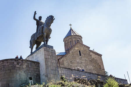 Monument to Tsar Vakhtang Gorgasal near the ancient fortress of the 13th century in Tbilisi,...