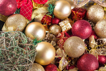 a lot of colorful, different Christmas toys background for Christmas card